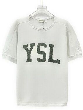 H31018 Yves Saint Laurent SLP white logo letter T-shirt XS size new with tag